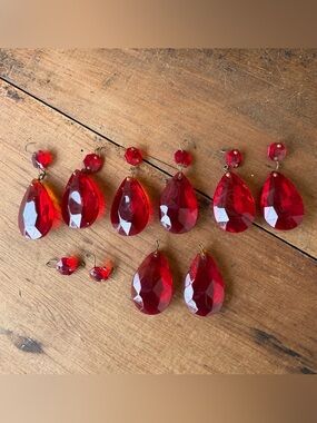 Vintage Red Glass Prisms Bundle of 8 Two Need Re-Attachment Very Pretty!